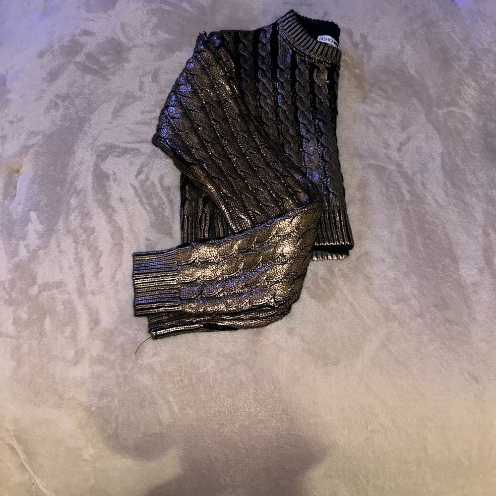 Metallic Black Cable-Knit Sweater
